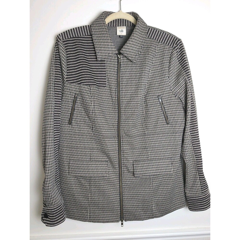 Cabi Baron Blazer Jacket Herringbone Sz L Mixed Print Front Zip Equestrian Polo